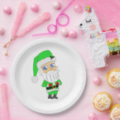 Chibi-Weihnachtsmann im grünen Anzug Pappteller (Party)