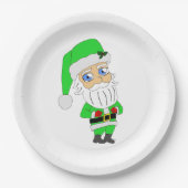 Chibi-Weihnachtsmann im grünen Anzug Pappteller (Vorderseite)