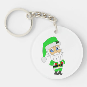 Chibi-Weihnachtsmann im grünen Anzug Schlüsselanhänger