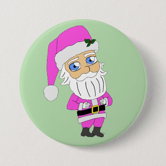 Chibi-Weihnachtsmann im rosa Anzug Button (Vorderseite)