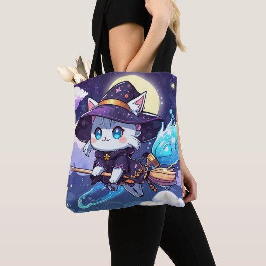 Chibi Witch Cat Flying in Starry Sky – Kawaii Magi Tasche (Von Nahem)