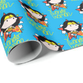 Chibi Wonder Frau fliegt mit Lasso Geschenkpapier (Rolleneckpunkt)