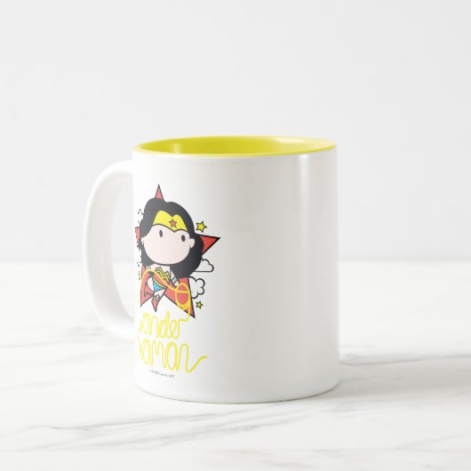 Chibi Wonder Frau fliegt mit Lasso Zweifarbige Tasse (Vorderseite Links)