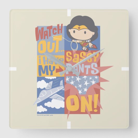 Chibi Wonder Woman | I Have My Sassy Pants On! Quadratische Wanduhr (Vorderseite)