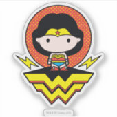 Chibi Wonder Woman mit Polka Docks und Logo Aufkleber (Vorderseite)
