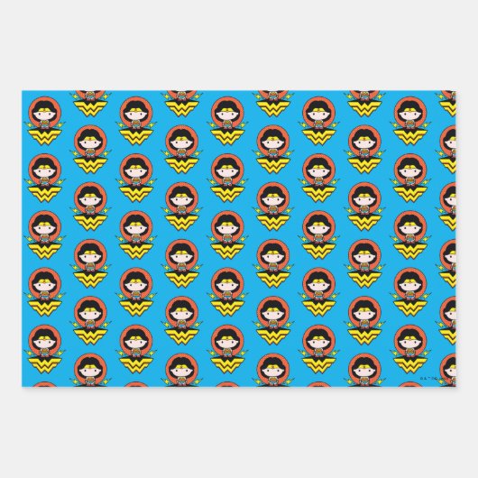 Chibi Wonder Woman mit Polka Docks und Logo Geschenkpapier Set (Vorderseite 3)