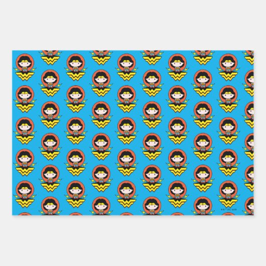 Chibi Wonder Woman mit Polka Docks und Logo Geschenkpapier Set (Vorderseite)