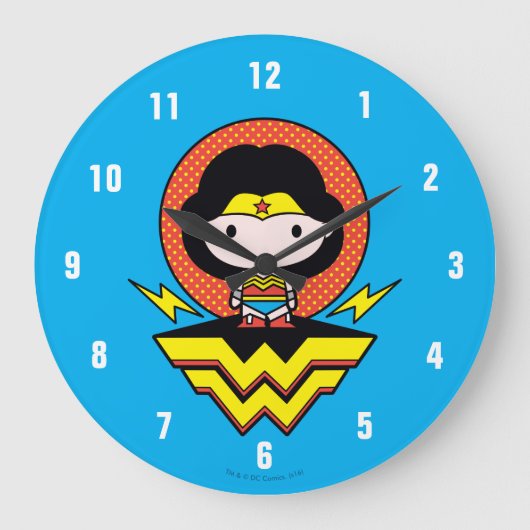 Chibi Wonder Woman mit Polka Docks und Logo Große Wanduhr (Vorderseite)