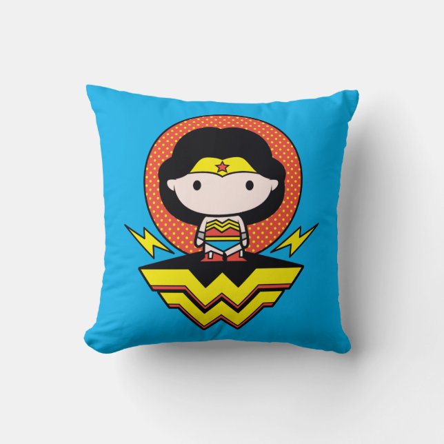 Chibi Wonder Woman mit Polka Docks und Logo Kissen (Vorderseite)