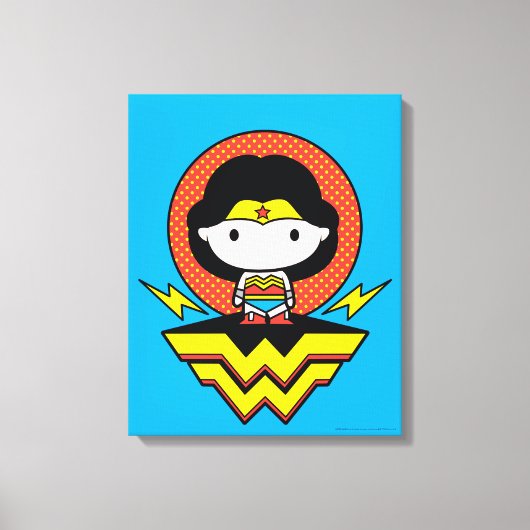Chibi Wonder Woman mit Polka Docks und Logo Leinwanddruck (Vorderseite)