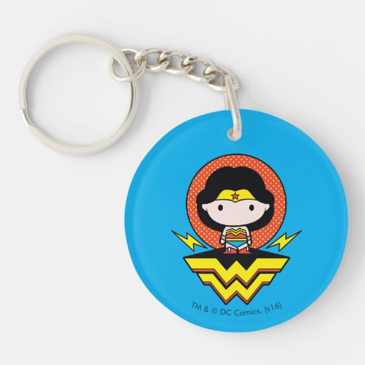 Chibi Wonder Woman mit Polka Docks und Logo Schlüsselanhänger (Vorderseite)