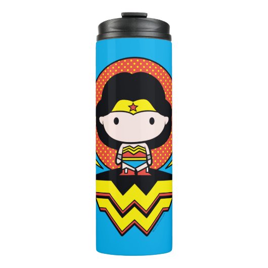 Chibi Wonder Woman mit Polka Docks und Logo Thermosbecher (Vorderseite)