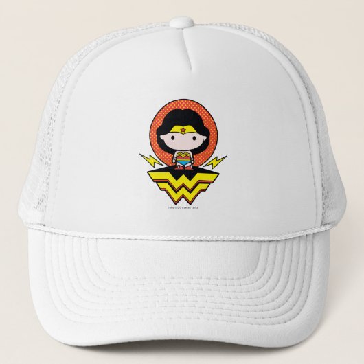 Chibi Wonder Woman mit Polka Docks und Logo Truckerkappe (Vorderseite)