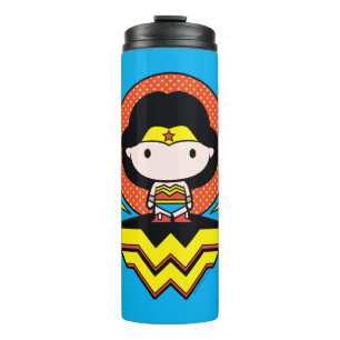 Chibi Wonder Woman mit Polka Punkten und Logo Thermosbecher