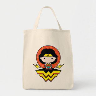 Chibi Wonder Woman mit Punkten und Logo Tragetasche
