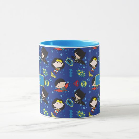 Chibi Wonder Woman, Superman, and Batman Pattern Tasse (Zentrum)