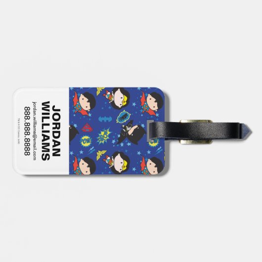 Chibi Wonder Woman, Superman und Batman Pattern Gepäckanhänger (Rückseite horizontal)