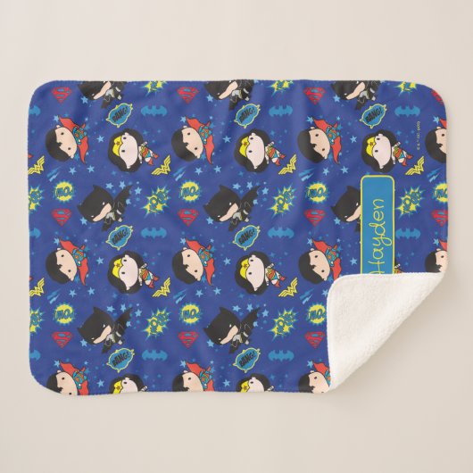 Chibi Wonder Woman, Superman und Batman Pattern Sherpadecke (Vorderseite (Horizontal))