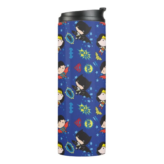 Chibi Wonder Woman, Superman und Batman Pattern Thermosbecher (Nach links gedreht)