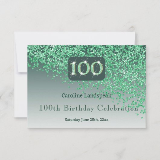 Chic 100 Birthday Green Glitzer UAWG RSVP Karte (Vorderseite)
