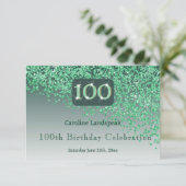 Chic 100 Birthday Green Glitzer UAWG RSVP Karte (Stehend Vorderseite)