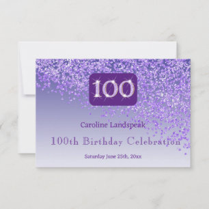 Chic 100 Geburtstag Lila Glitzer UAWG RSVP Karte