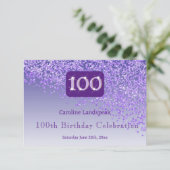 Chic 100 Geburtstag Lila Glitzer UAWG RSVP Karte (Stehend Vorderseite)