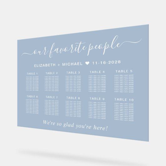 Chic 10 Table Dusty Blue Wedding Seating Acrylschild (Winkel)