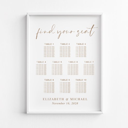 Chic 10 Table Gold Wedding Seating Chart Poster