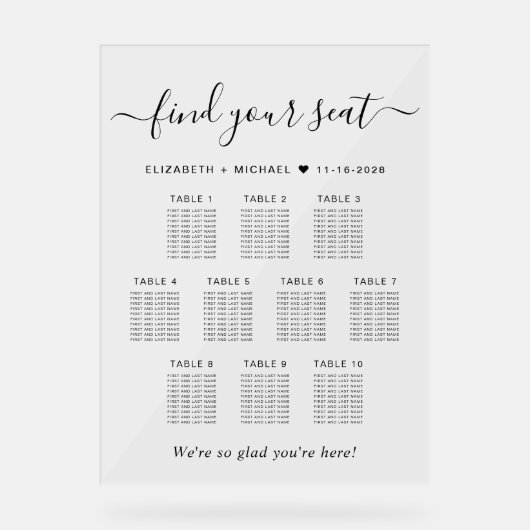 Chic 10 Table Wedding Seating Acrylschild (Vorderseite)