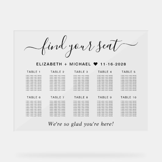 Chic 10 Table Wedding Seating Acrylschild (Vorderseite)
