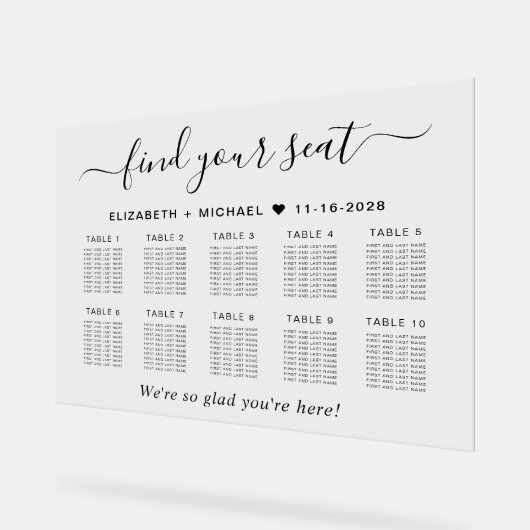 Chic 10 Table Wedding Seating Acrylschild (Winkel)