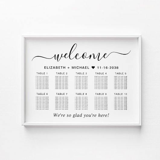 Chic 10 Table Wedding Seating Chart Poster