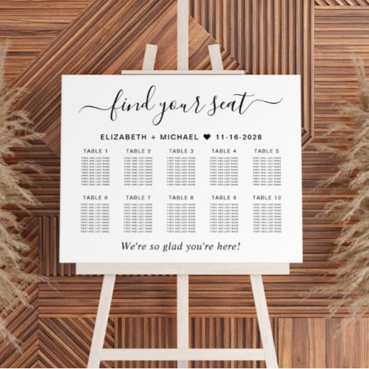 Chic 10 Table Wedding Seating Chart Poster