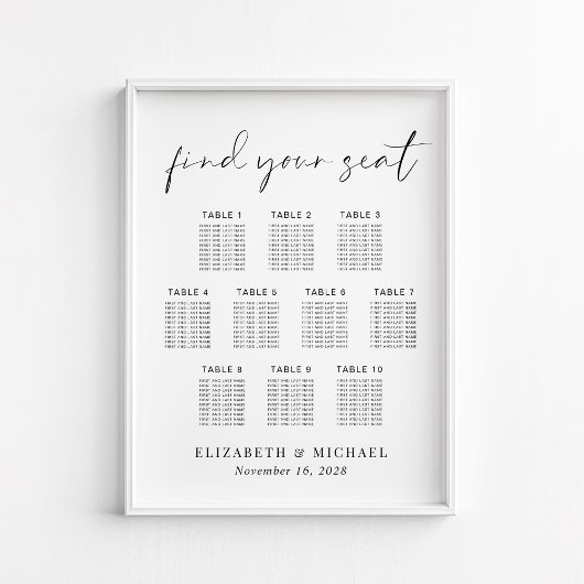 Chic 10 Table Wedding Seating Chart Poster