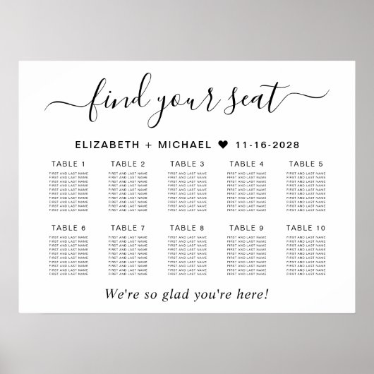 Chic 10 Table Wedding Seating Chart Poster (Vorne)