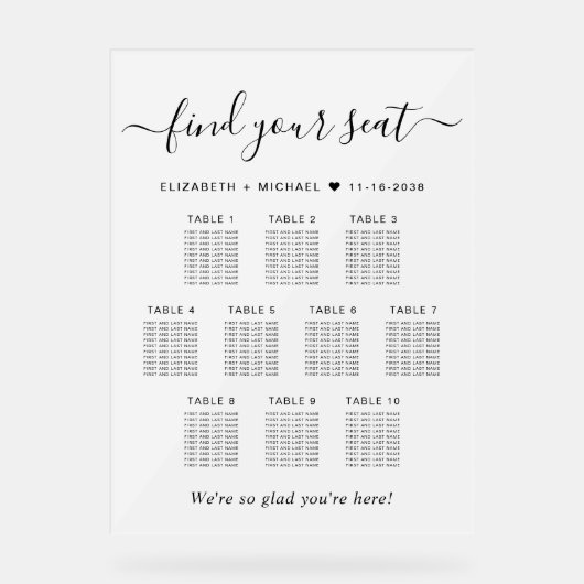 Chic 10 Table Wedding Seating Mattiert Acrylschild (Vorderseite)