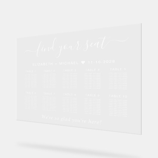 Chic 10 Table White Script Wedding Seating Clear Acrylschild (Winkel)