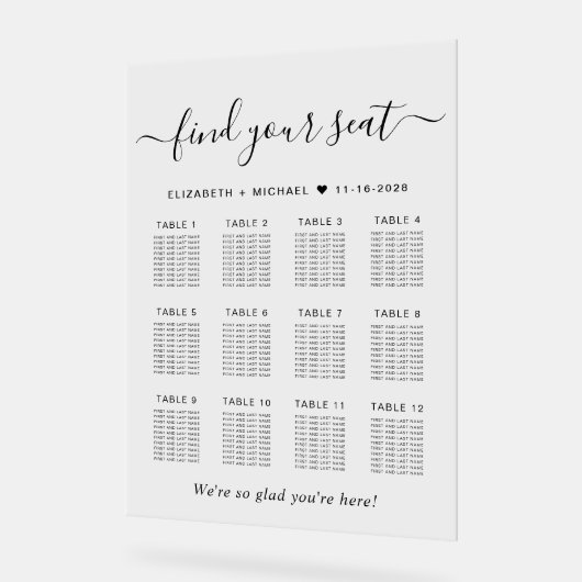 Chic 12 Table Wedding Seating Clear Acrylschild (Winkel)