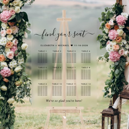 Chic 12 Table Wedding Seating Clear Acrylschild