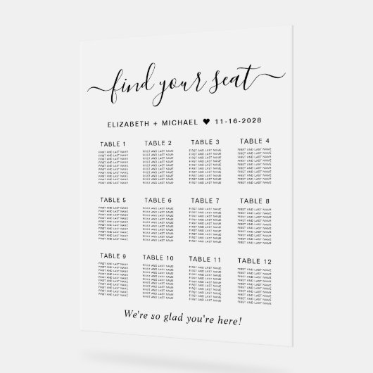 Chic 12 Table Wedding Seating Mattiert Acrylschild (Winkel)
