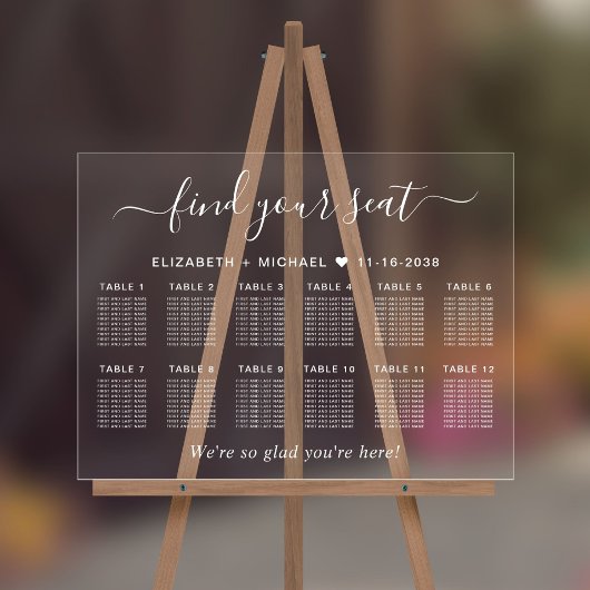 Chic 12 Table White Wedding Seating Acrylschild