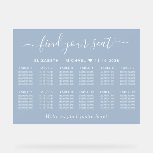 Chic 12 Table White Wedding Seating Dusty Blue Acrylschild (Vorderseite)