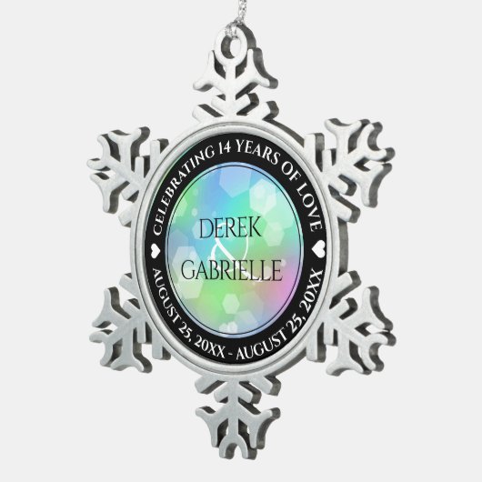 Chic 14. 24. 34. 43. Opal Wedding Jubiläum Schneeflocken Zinn-Ornament (Rechts)