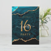 Chic 16 . Geburtstag Aquamarin Gold Agate Party Einladung (Stehend Vorderseite)