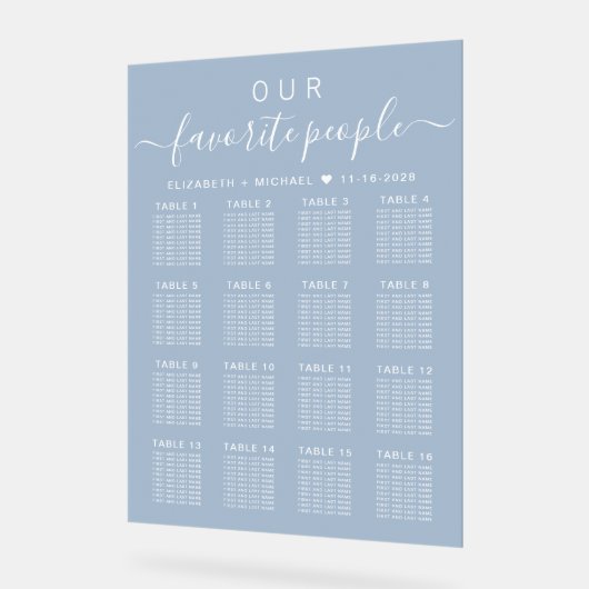 Chic 16 Table Dusty Blue Wedding Seating Mattiert Acrylschild (Winkel)