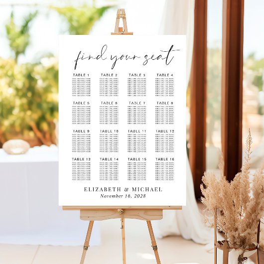 Chic 16 Table Wedding Seating Chart Poster