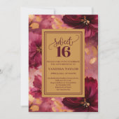 Chic 16th Birthday Burgundy Blush Gold Invitation Einladung (Vorderseite)