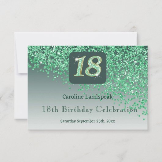 Chic 18 Birthday Green Glitzer UAWG RSVP Karte (Vorderseite)