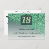 Chic 18 Birthday Green Glitzer UAWG RSVP Karte (Vorne/Hinten)